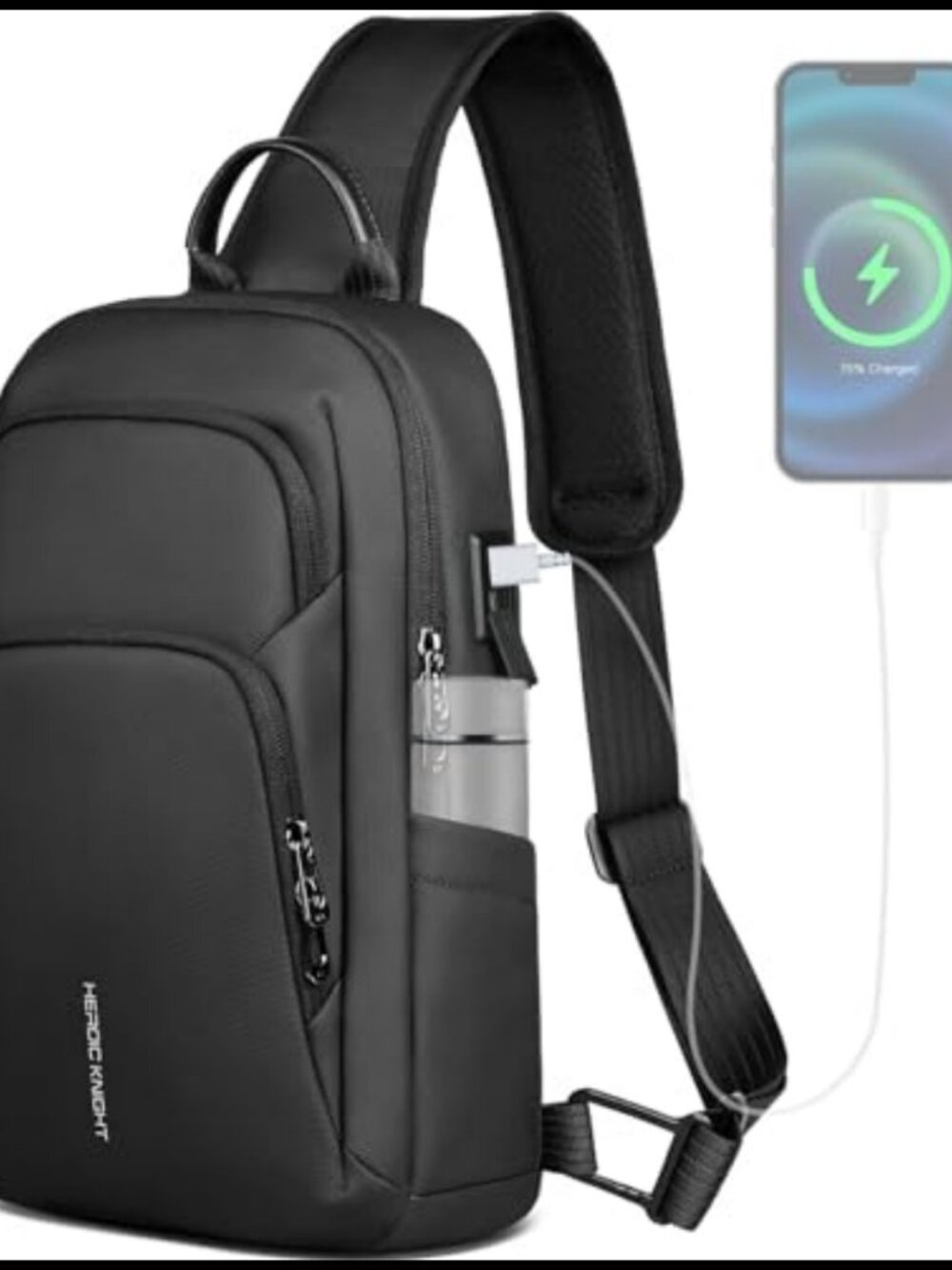 9L Waterproof Sling Bag Crossbody USB Charging 1800D PU Men Utility